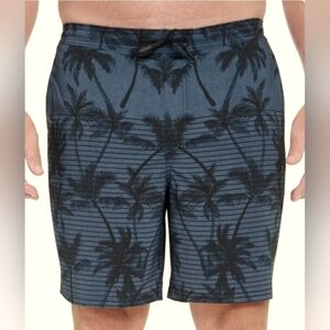 Kirkland Signature Blue and Black Board Shorts with Palm Tree Design Size M